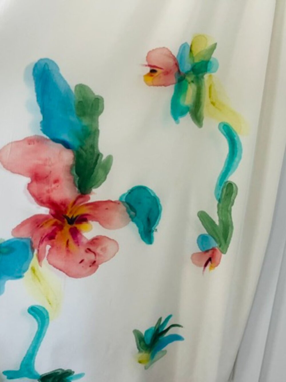 Vintage silk Maxi dress with beautiful watercolors. It looks like a painting S - Picture 4 of 9